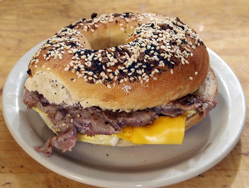 Nino's steak and egg everything-bagel